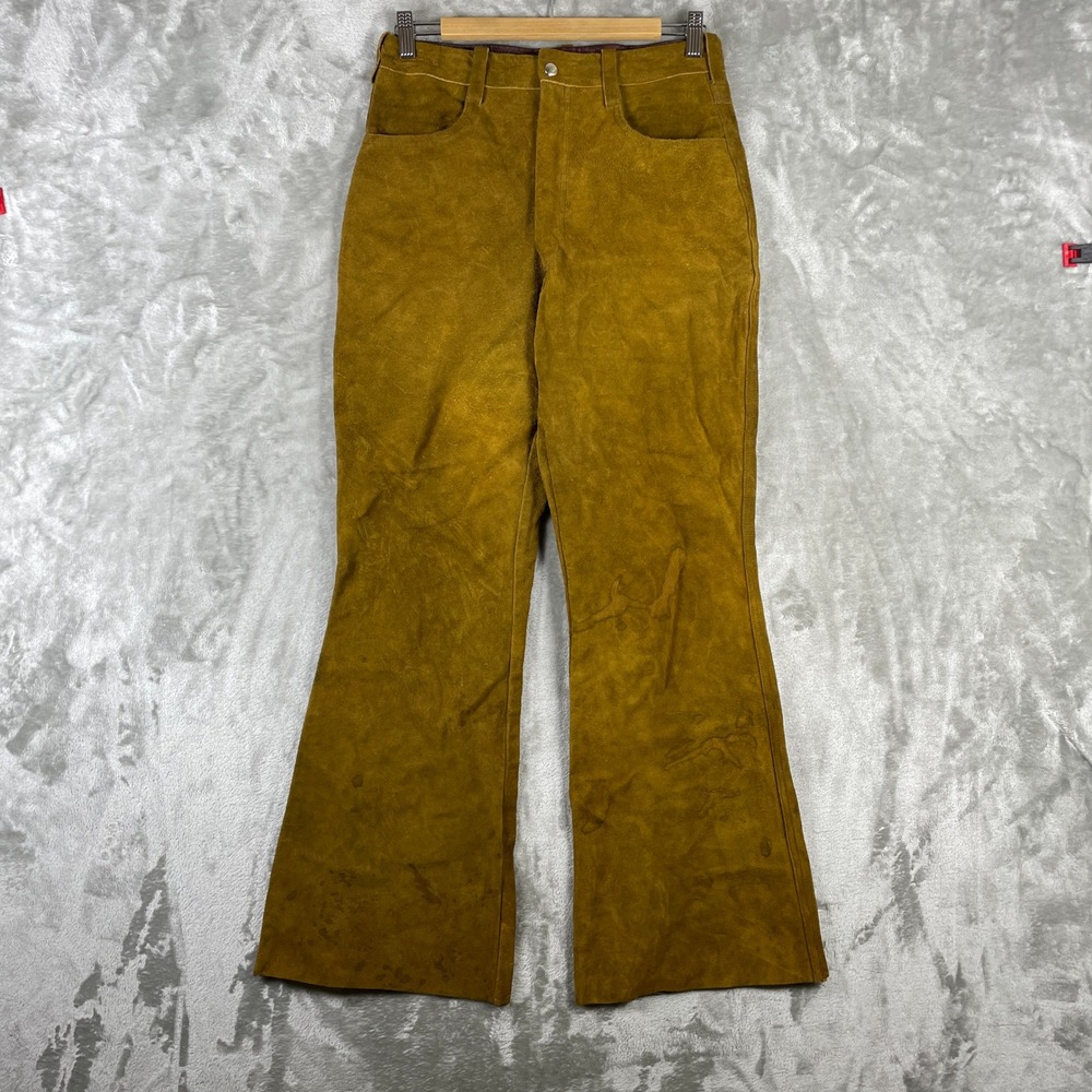 Vintage 1970s Suede Leather Bell Bottom Flare Pants 29x30 Boho Hippie Lined USA